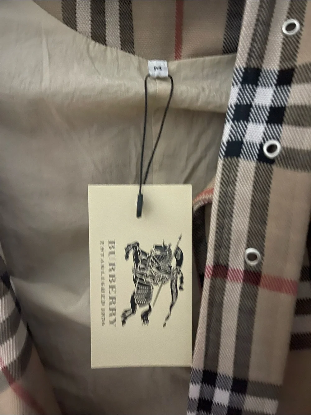 NWT designer Beige Plaid Double-Breasted Trench Coat - Picture 5 of 7
